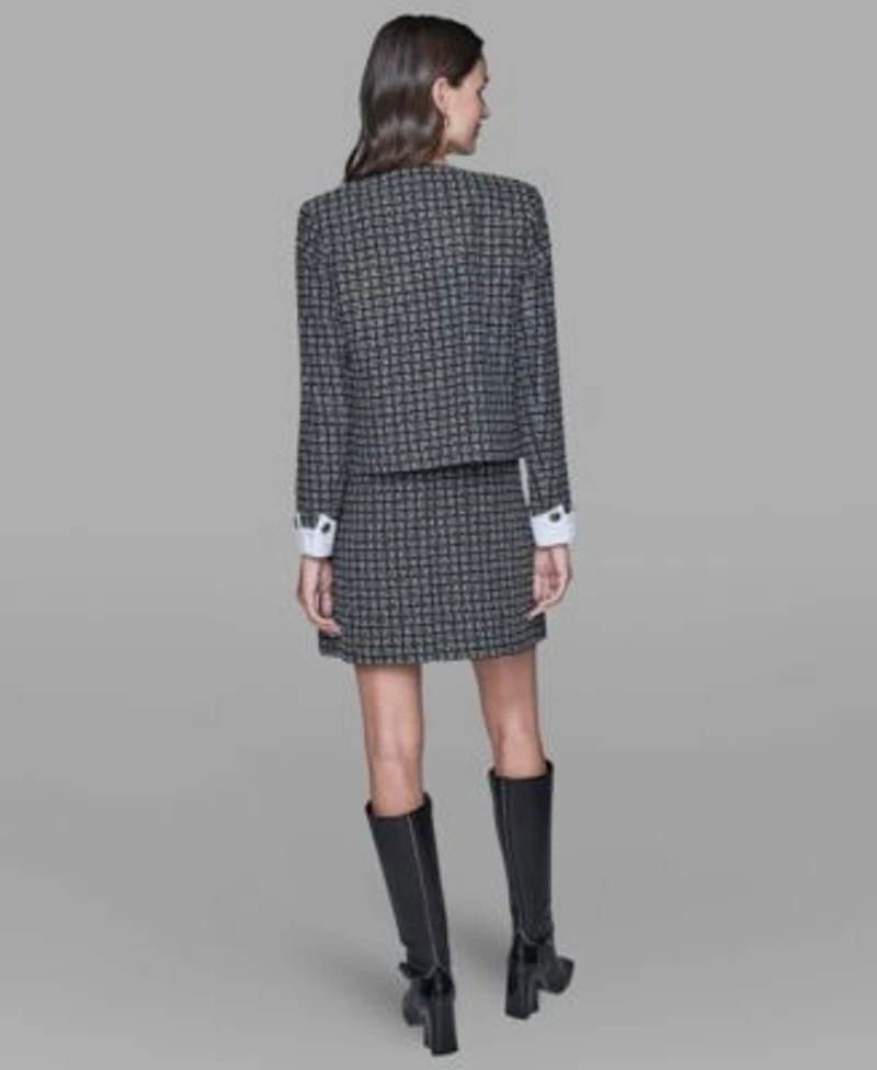 Karl Lagerfeld Paris Womens Five Button Cropped Tweed Jacket Tweed Mini Skirt