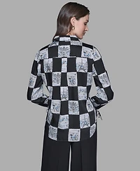 Karl Lagerfeld Paris Women's Printed Collared Long-Sleeve Blouse