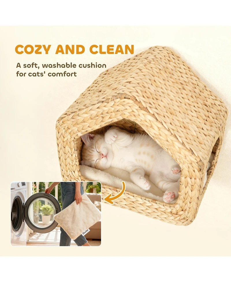 PawHut Wall Mounted Cat House, Cat Wall Furniture with Washable Cushion