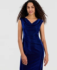 Connected Women's Drape-Neck Side-Pleat Shimmer Dress