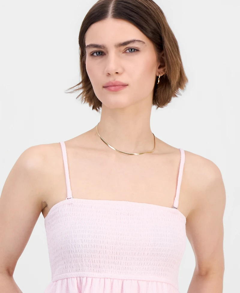 Madden Girl Juniors' Smocked Tiered Babydoll Tank Top