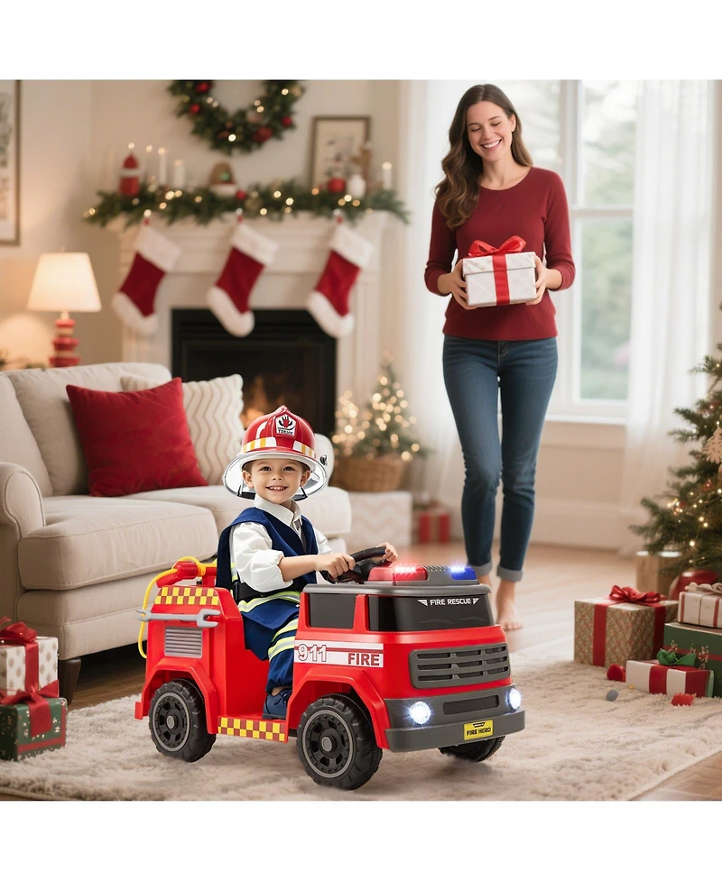 Sugift 12V Kids Ride-On Fire Truck with Water Gun, Siren & Remote