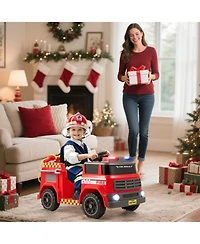 Sugift 12V Kids Ride-On Fire Truck with Water Gun, Siren & Remote