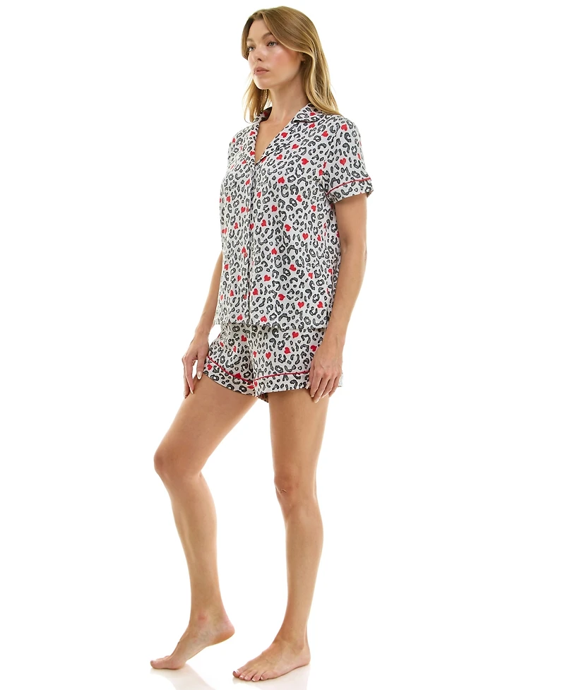 Roudelain Women's Short Sleeve Notch Collar and Shorts Set