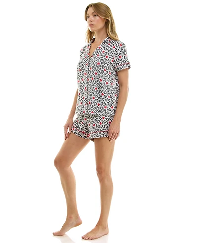 Roudelain Women's Short Sleeve Notch Collar and Shorts Set