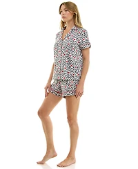 Roudelain Women's Short Sleeve Notch Collar and Shorts Set