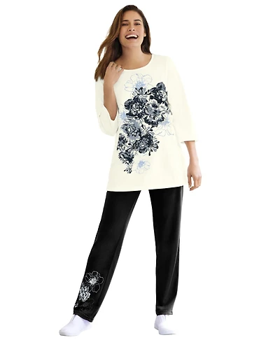 Woman Within Women's Floral Tee And Pant Set