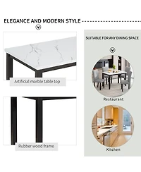 Maison Boucle 5-Piece Dining Set for 4 with Faux Marble Tabletop and Upholstered Chairs, Elegant Table Kitchen or Room-Maison