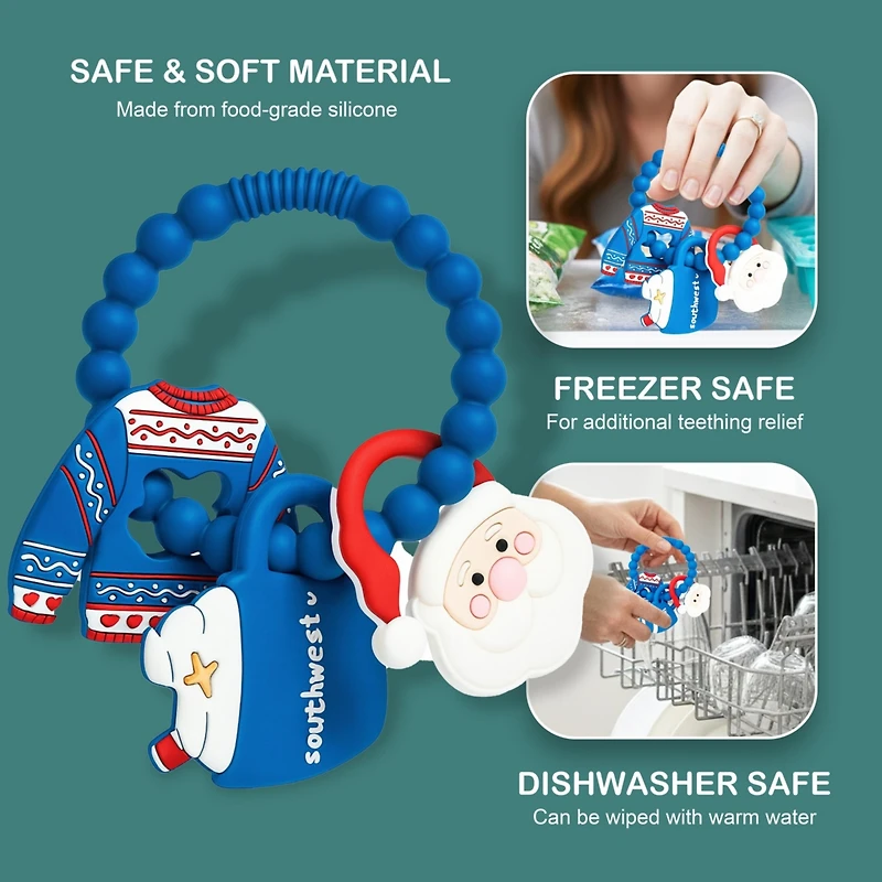 Sperric Silicone Christmas Teether Ring Toy for Baby, Bpa Free Soothing Teething Relief Infant & Toddlers 0-18 Months, Perfect Gift