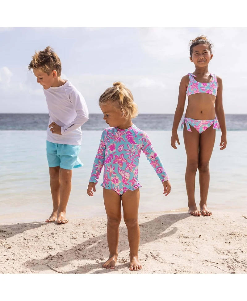 Snapper Rock Little Girls Tropical Glow Recycled Leg Frill Surf Suit