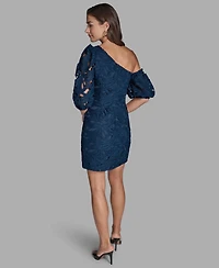Bcbg Women's Lace One-Shoulder Textured Puff Sleeve Mini Dress