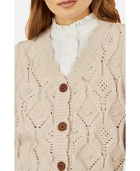 Yumi Women's Button Up Chunky Cable Knit Waistcoat