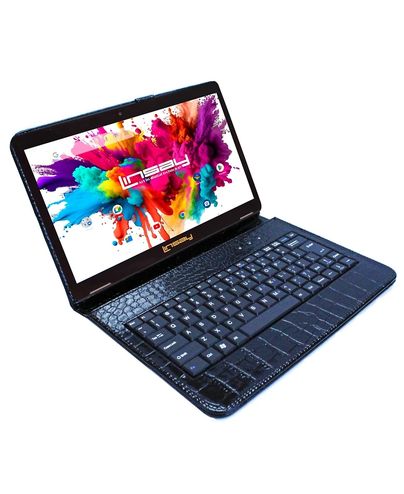 New Linsay 10.1" Tablet Octa Core 128GB Exclusive Luxury Black Crocodile Keyboard Android 15