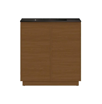 Swiss Madison 36" Freestanding Bathroom Vanity in Brown Oak, Black 3-Hole Widespread Sink Top
