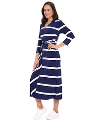 London Times Women's 3/4-Sleeve Stripe Shirtdress