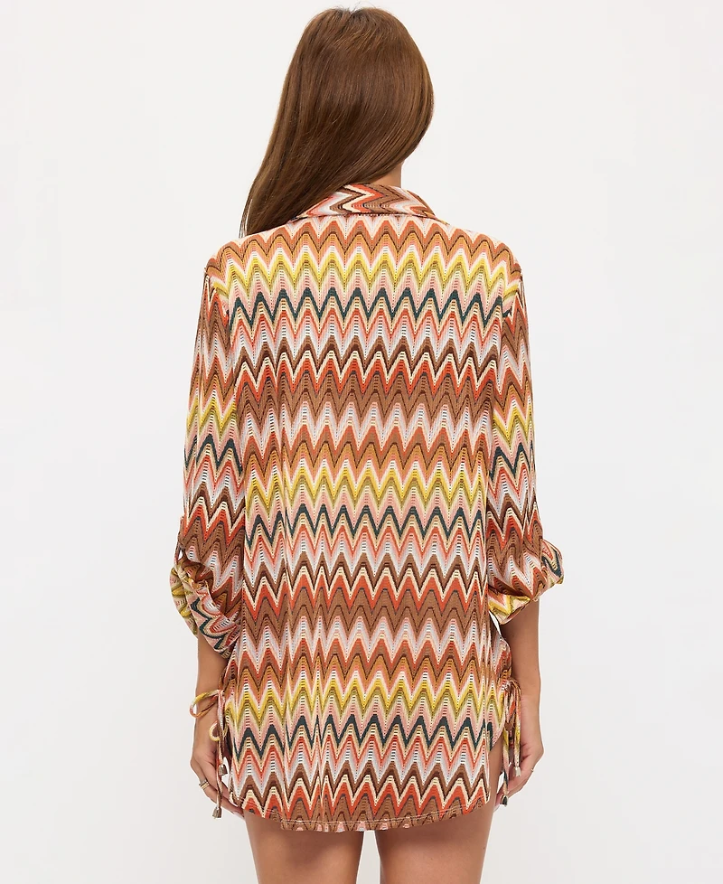 Dotti Women's Knit Sonic Wave Button Down Swim Shirt