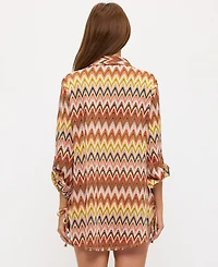 Dotti Women's Knit Sonic Wave Button Down Swim Shirt