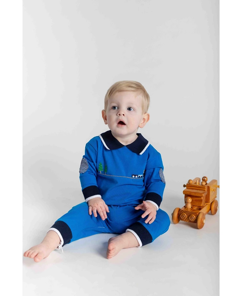 Florence Eiseman Baby Boys Navy Short Sleeve Sweater With Puff Sleeves