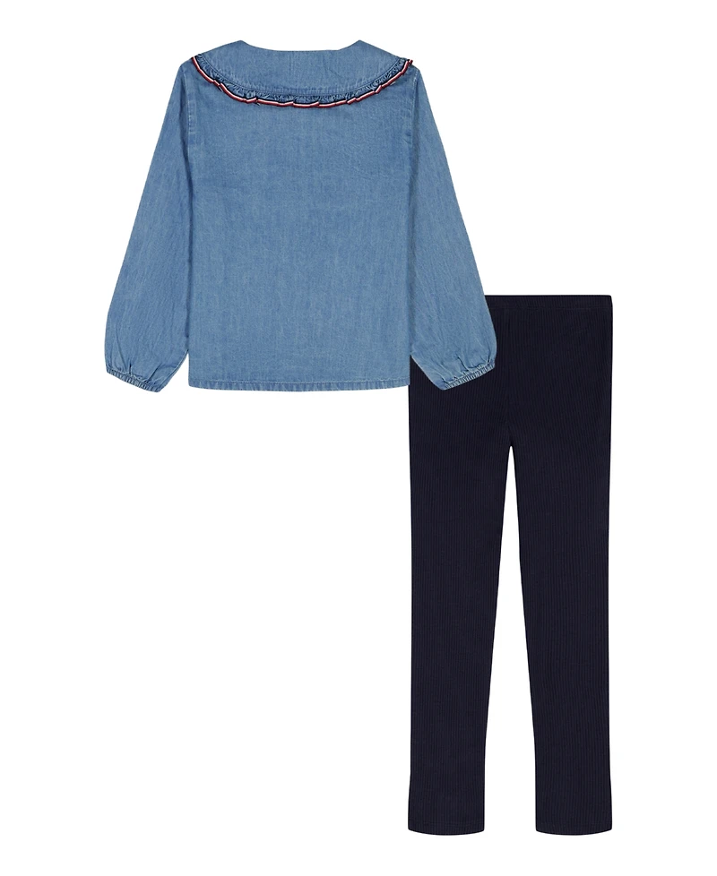 Tommy Hilfiger Girls 4-6X Pan Collar Top and Ribbed Leggings, 2-Piece Set