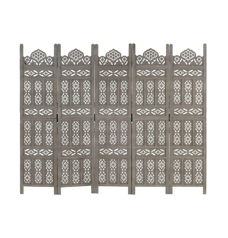 vidaXL Hand carved 5-Panel Room Divider 78.7"x65" Solid Mango Wood
