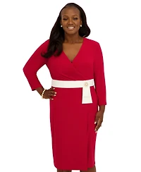 Kasper Women's V-Neck Knee Length Wrap Dress, Regular and Plus