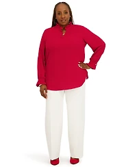 Kasper Women's V-Neck Long-Sleeve Top, Regular and Plus