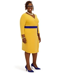 Kasper Women's V-Neck Knee Length Wrap Dress, Regular and Plus