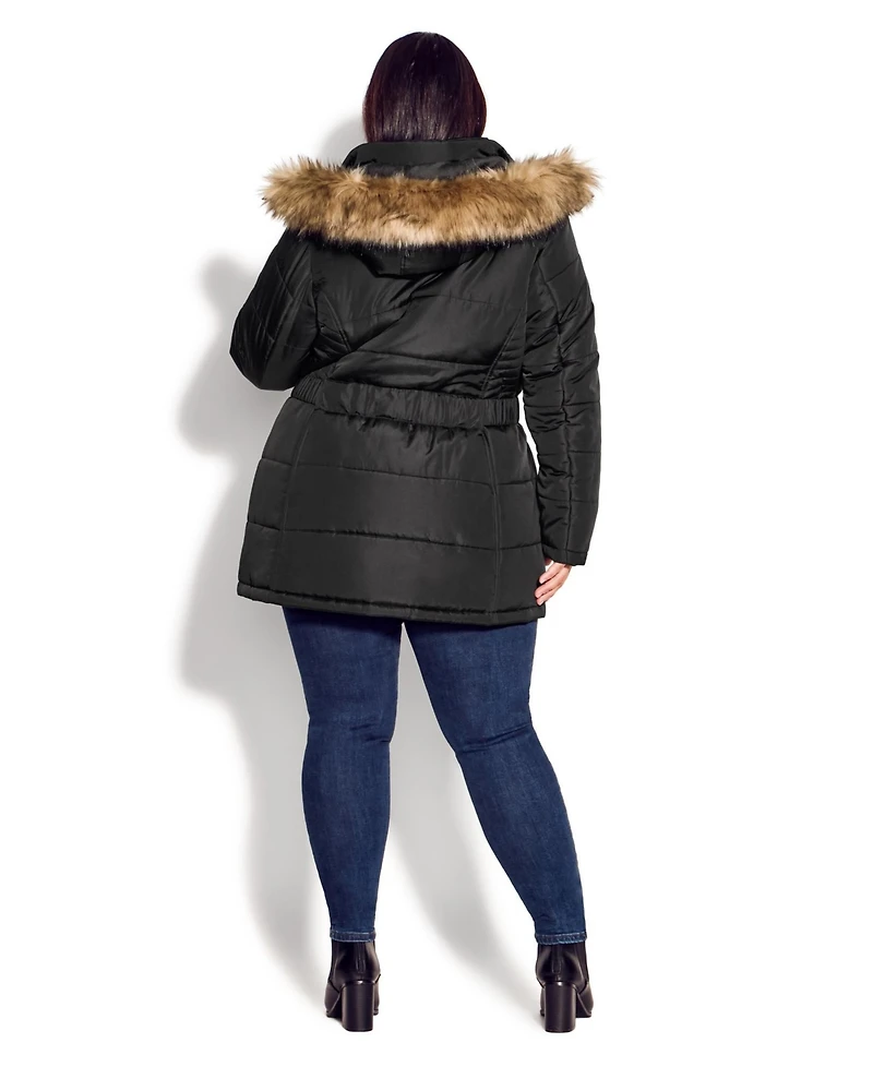 Avenue Women's Plus Belted Hood Puffer Coat