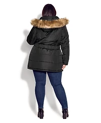 Avenue Women's Plus Belted Hood Puffer Coat