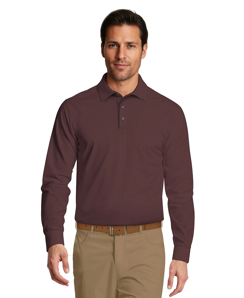 Pga Tour Men's Houndstooth Pattern Long-Sleeve Golf Polo Shirt