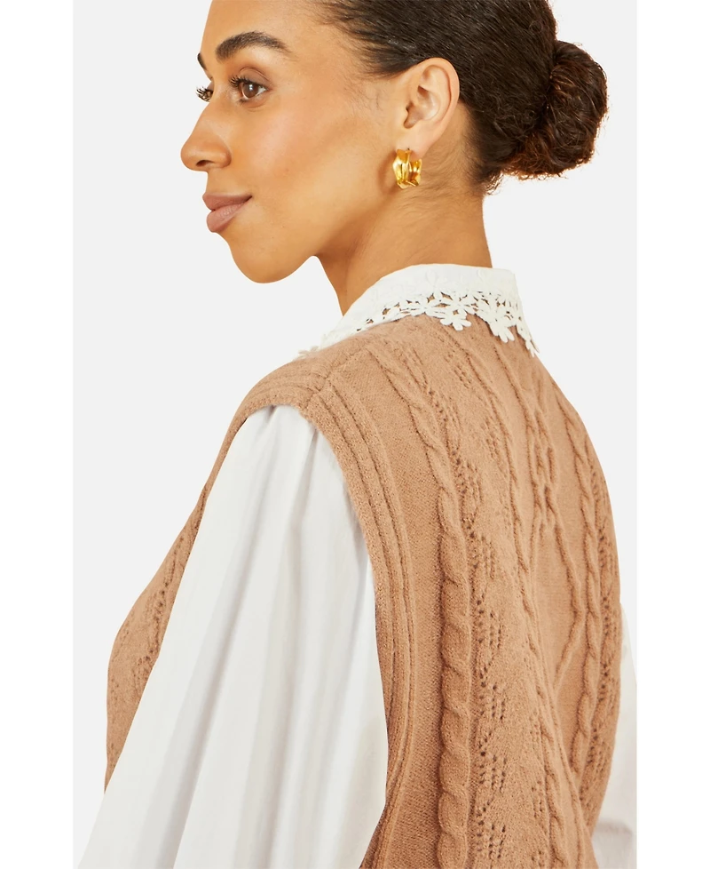 Yumi Women's Floral Cable Knit Side Tie Pullover