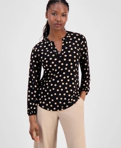 Anne Klein Essentials Womens Split Neck Elastic Cuff Top