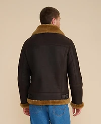 Furniq Uk Men's Shearling Aviator Jacket, Washed Brown with Ginger Wool