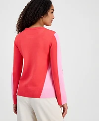 T Tahari Women's Colorblocked Crewneck Long-Sleeve Top