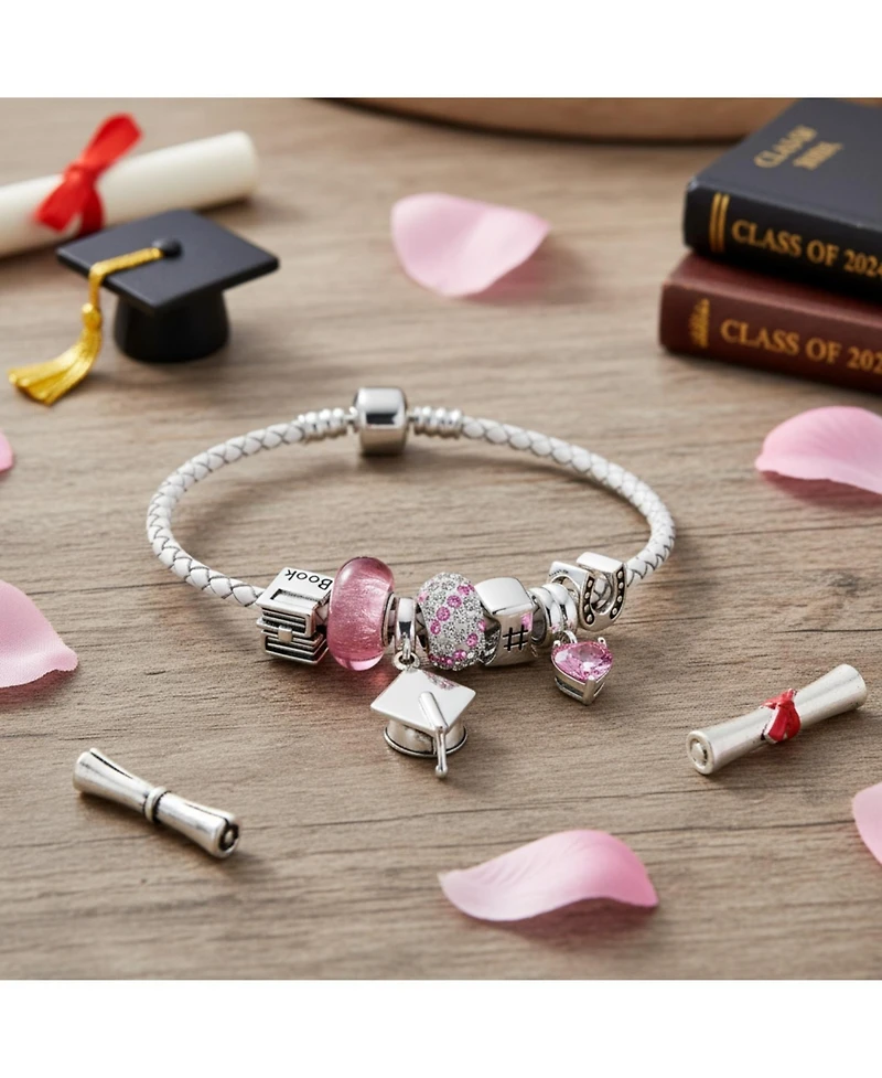 Bling Jewelry Graduation Cap Charm Bracelet with Crystal Beads and Sterling Silver Clasp