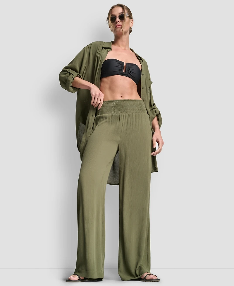 Dkny Women's Smocked-Waist Cover-Up Pull-On Pants