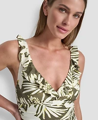 Dkny Ruffle Plunge Underwire Tummy Control One-Piece Swimsuit, Created for Macy's