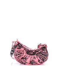 Pre-Owned Balenciaga Xs Le Cagole Graffiti Giant Studs Shoulder Bag Leather