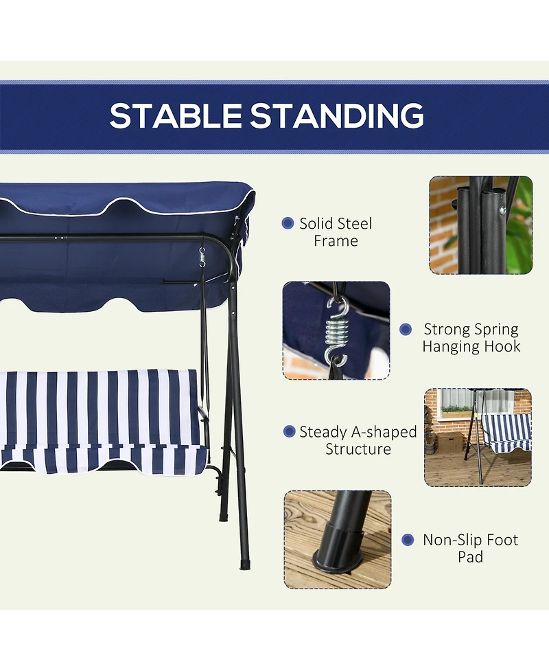 Outsunny 3-Seat Outdoor Patio Swing Chair w/ Tilt Canopy Cushion Dark