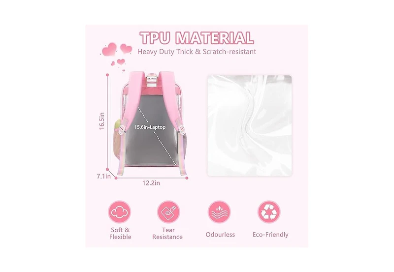 Batfox Clear Backpack for School Girls, Heavy Duty Tpu Transparent Backpack Stadium Events Approved, Clear Bookbag