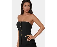 Bebe Womens Strapless Tailored Vest Wide Leg Jumpsuit