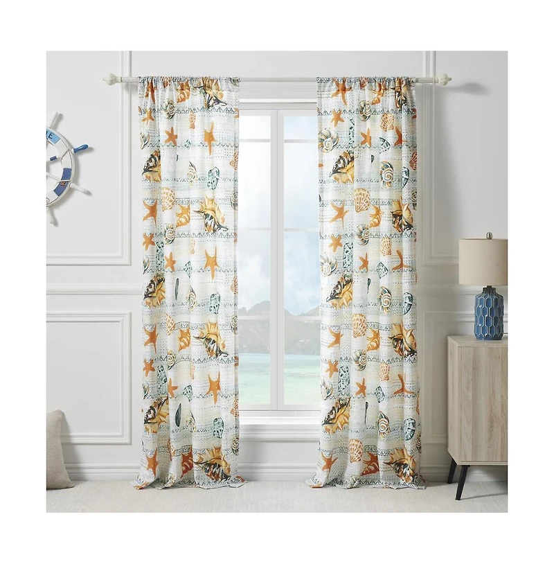 Greenland Home Fashions Kona Luxurious 3" Rod Pocket Curtain Panel Pair with Tiebacks 42" x 84" Ocean