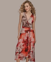 Donna Karan New York Women's Faux Wrap Floral A-Line Midi Dress
