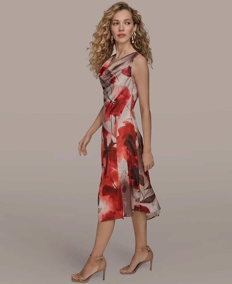 Donna Karan New York Women's Cowl Neck A-Line Midi Dress