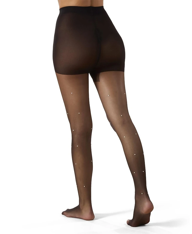 MeMoi Women's Sheer All-Over Faux Pearl Trimmed Fashion Tights