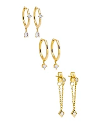 by Adina Eden Cubic Zirconia Dangling Gold Plated Drop Earring Combo Set