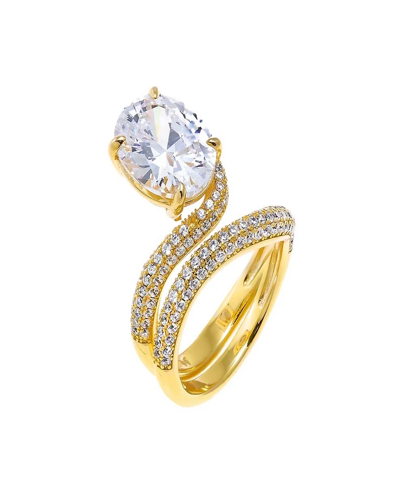 by Adina Eden Cubic Zirconia Gold Plated Pave Looped Oval Stone Ring