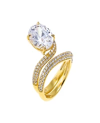 by Adina Eden Cubic Zirconia Gold Plated Pave Looped Oval Stone Ring