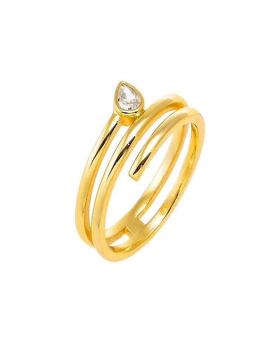 by Adina Eden Cubic Zirconia Teardrop Gold Plated Bezel Triple Wrap Coil Ring
