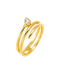 by Adina Eden Cubic Zirconia Teardrop Gold Plated Bezel Triple Wrap Coil Ring